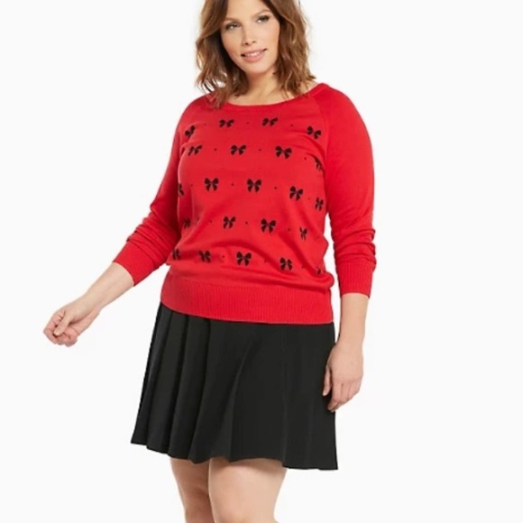 TORRID RED BOW PATTERNED PULLOVER CREWNECK SWEATER SIZE 1X - Picture 3 of 7